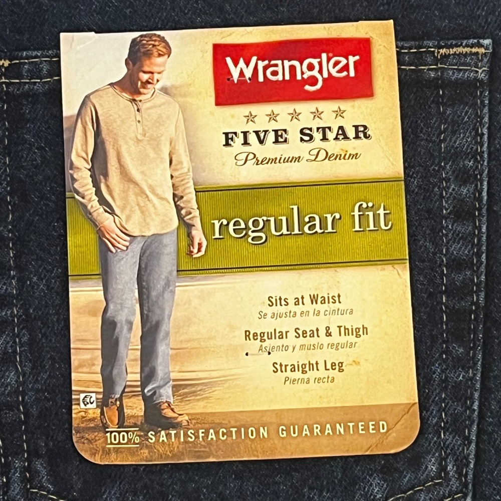 NWT Wrangler Five Star Premium Jeans Mens 38x32 Regular Fit Dark Wash - Picture 6 of 11